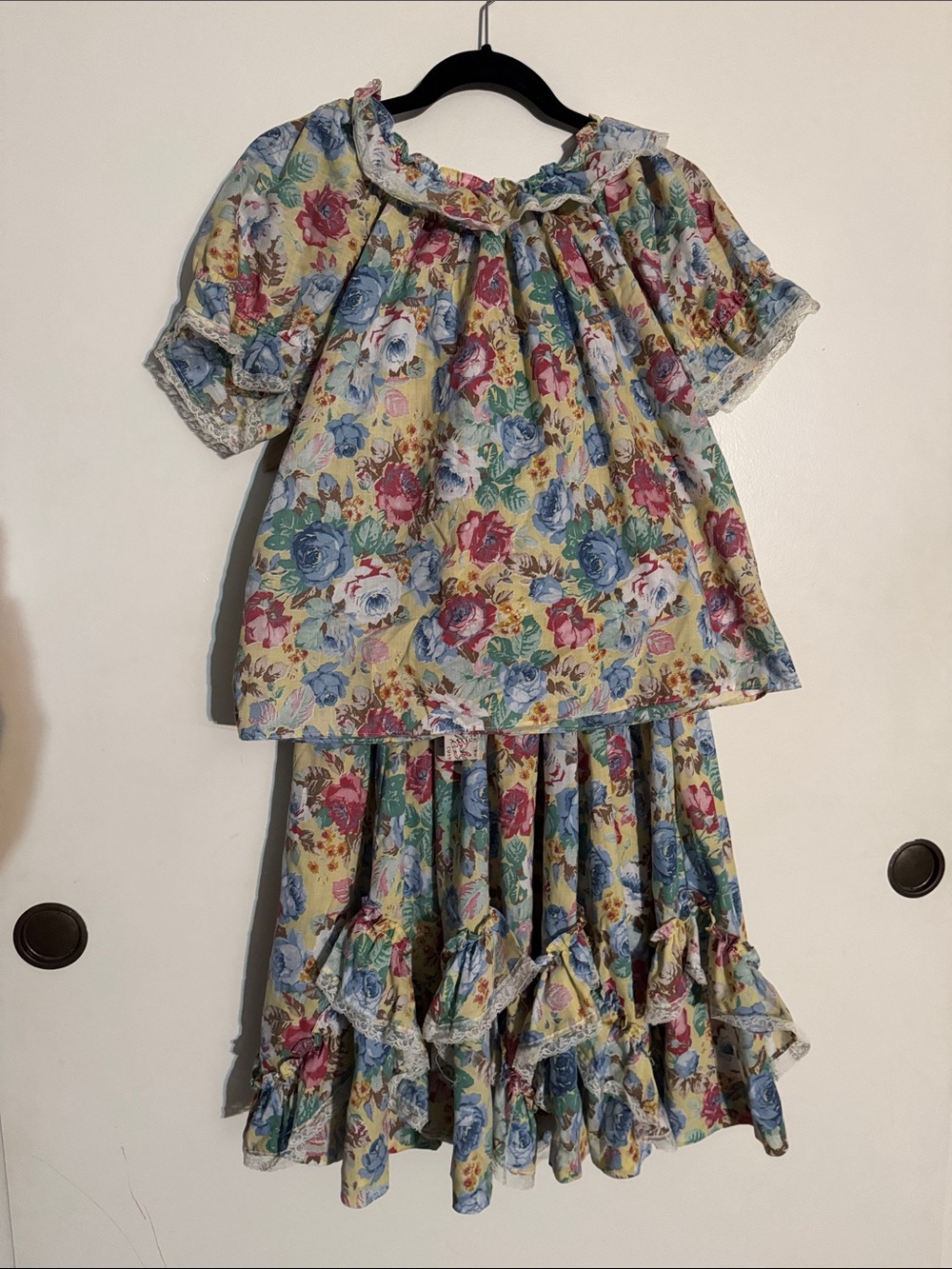 Vintage Tru-West Floral Ruffle Top & Ruffle Skirt Set in Yellow